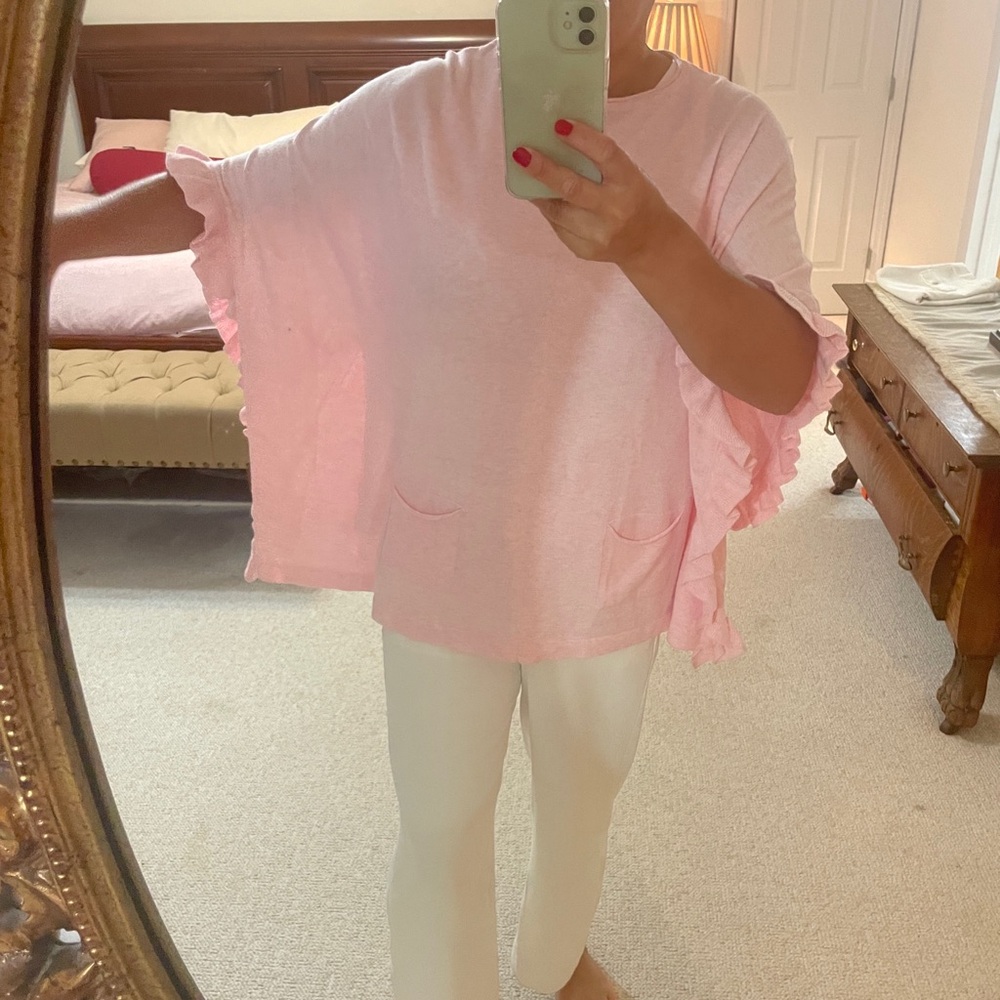 Lilly Pulitzer Pink Ruffle Sleeve Sweater Poncho Tunic